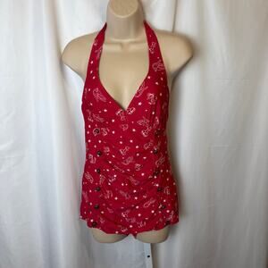 Hot Topic Rockabilly Pin Up Nautical Skull Anchor Halter One Piece Swimsuit M